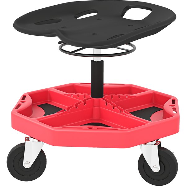 Homcom Tabouret D'atelier Mobile Avec Plateau MagnéTique Roulettes Hauteur RéGlable De 52–59,5 Cm Charge 135 Kg Pour Garage Rouge-image