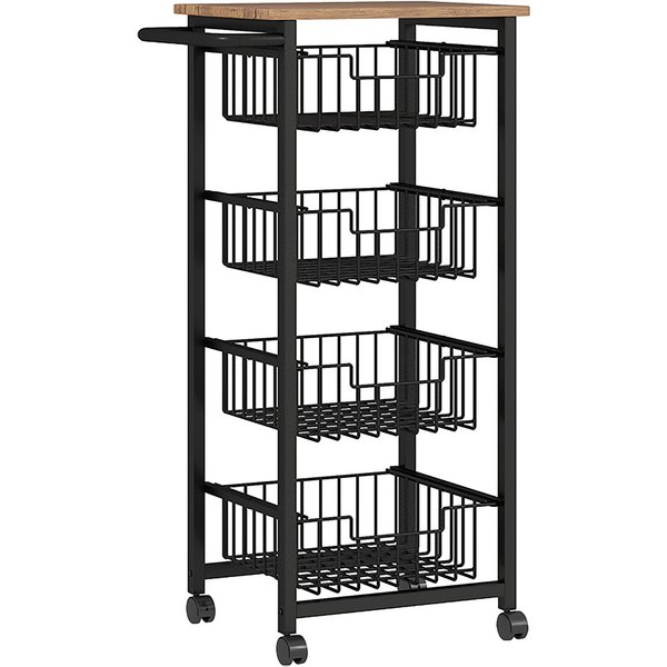 HOMCOM Four Basket Mobile Kitchen Island, with Brakes - Oak/Black | Aosom Ireland