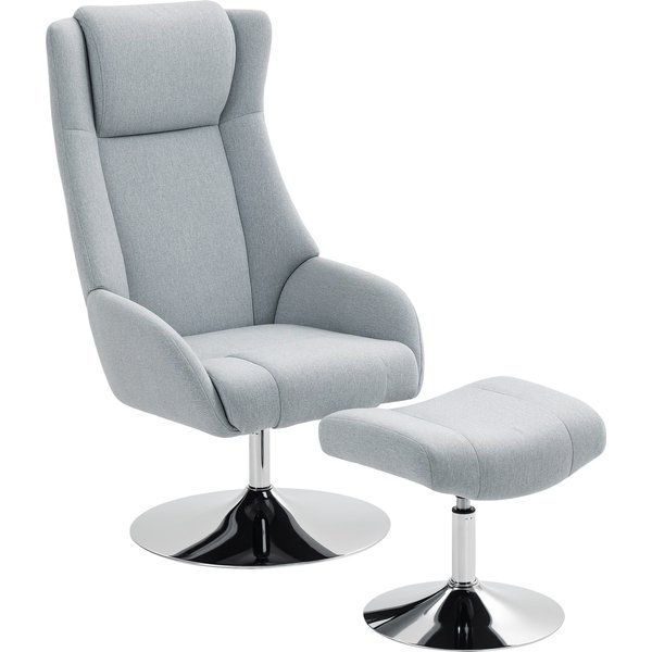 HOMCOM Swivel upholstered chair with ottoman, reclining, upholstered armchair with armrests, for living room, bedroom, Gray | Aosom Ireland