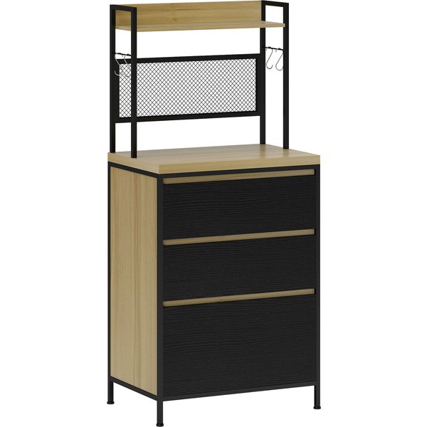 HOMCOM Industrial-style kitchen cabinet with 3 drawers, worktop, shelf and 4 hooks, 60x40x132cm | Aosom Ireland