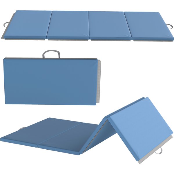 HOMCOM Gymnastics yoga pilates fitness mat, foldable in 4 with handles, synthetic cover, 240 x 120 x 5 cm, light blue | Aosom Ireland