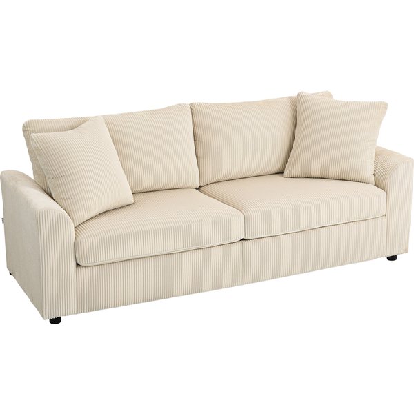 HOMCOM 3-seater sofa with decorative cushions, corduroy sofa for living room, bedroom, 212 cm wide, cream white | Aosom Ireland