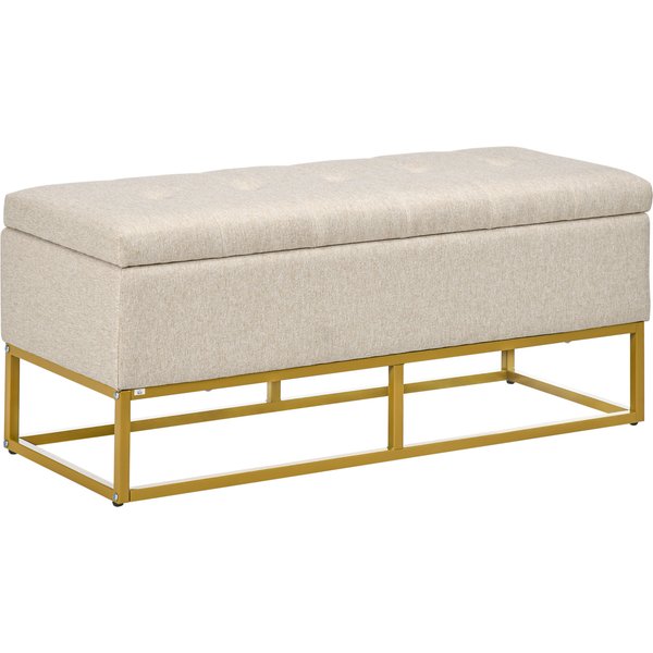 HOMCOM Storage bench chest 2-in-1 button-tufted seat and steel legs 110 x 44 x 48 cm beige and gold | Aosom Ireland