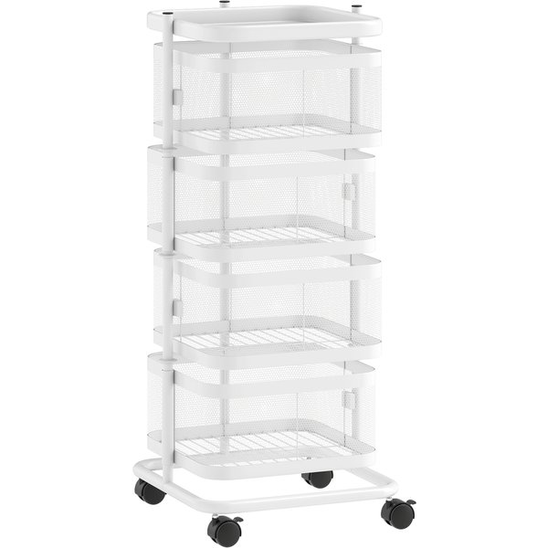 HOMCOM 4-Basket Rotating Trolley on Wheels, Fruit & Vegetable Cart, Top Tray, Steel Wire Shelf, 33x33x77 cm, White | Aosom Ireland