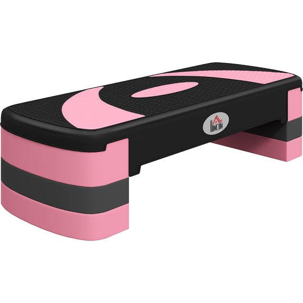 HOMCOM Adjustable aerobic fitness stepper non-slip surface 80 x 31 x 20 cm black light pink | Aosom Ireland