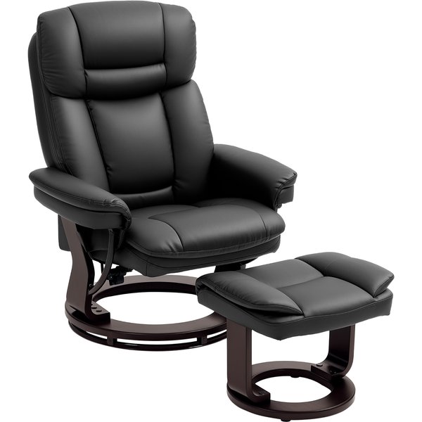 HOMCOM Recliner with Footstool, Adjustable Chair, Faux Leather Upholstery, Padded Chair with Foldable Backrest, Black | Aosom Ireland