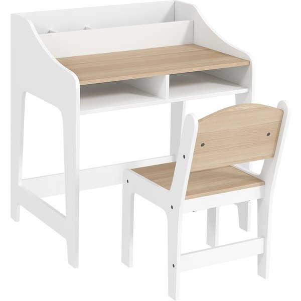 AIYAPLAY Children's Desk Set with Storage, Open Compartments, Chair, 3-8 Years, Wood | Aosom Ireland