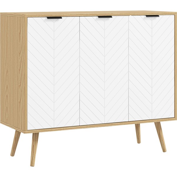 HOMCOM Low sideboard storage cabinet 2 cabinets 3 chevron doors adjustable shelves 91.5 x 35 x 77.4 cm natural wood | Aosom Ireland