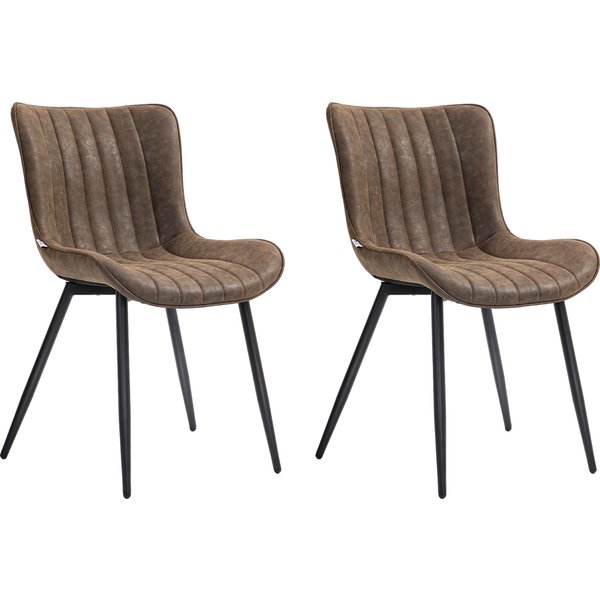 HOMCOM Dining Chairs Set of 2, Armless Faux Leather Kitchen Side Chairs with Black Steel Legs, Brown | Aosom Ireland