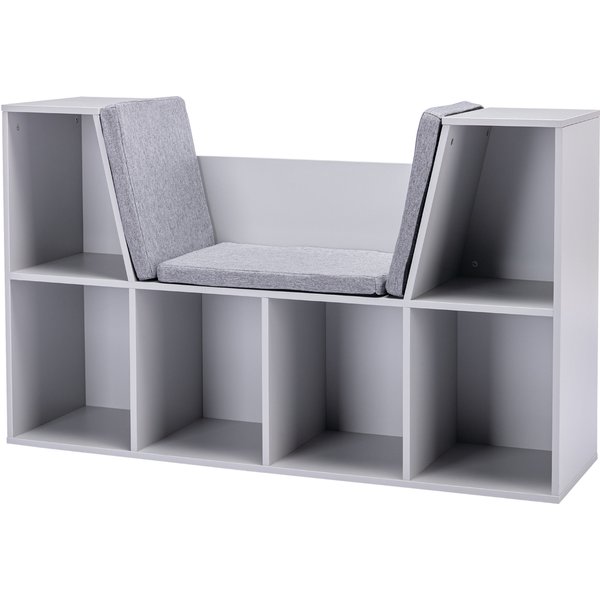 HOMCOM 2-in-1 Kids Shelf + Bench incl. Cushion 103 cm × 30 cm × 62 cm White + Gray | Aosom Ireland