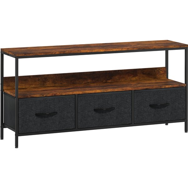 HOMCOM TV stand, TV cabinet for TVs up to 55 inches with 3 drawers and steel legs 120 x 29 x 56 cm rustic brown | Aosom Ireland