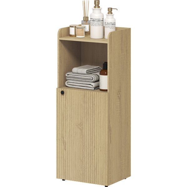 Homcom Armoire De Salle De Bains Niche Avec Placard, éTagèRe Ouverte, éTagèRe RéGlable, Armoire De Bain, 40 X 31 X 104 Cm, ChêNe Jaune-image
