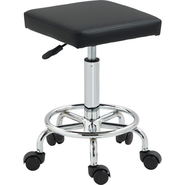 HOMCOM Square Rolling Stool with Adjustable Height 50-66 cm and Footrest, for Massage, Tattoo, Clinic, Spa, Black | Aosom Ireland