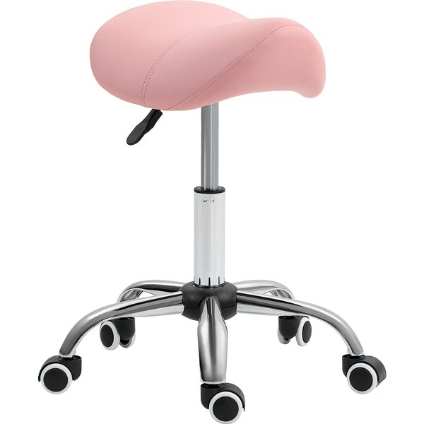 HOMCOM Rolling stool, work chair with adjustable height 49-61 cm and ergonomic saddle, 52x53x49-61cm, pink | Aosom Ireland