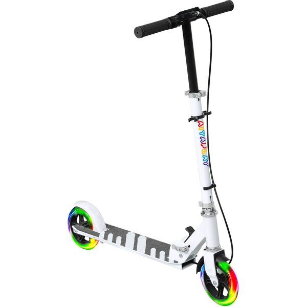 AIYAPLAY Kids Scooter 3-8 Years, Foldable 2-Wheel Scooter with LED Light-Up Wheels, 4 Height Settings, White | Aosom Ireland