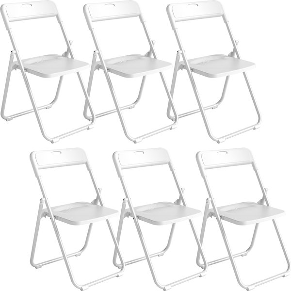 HOMCOM Set mit 6 Klappstühlen aus Kunststoff und Stahl, tragbare Innensitzplätze, gewölbte Rückenlehne, konkave Sitzfläche, Belüftung, Tragegriff, für Zuhause, Büro, Esszimmer, weiß Aosom