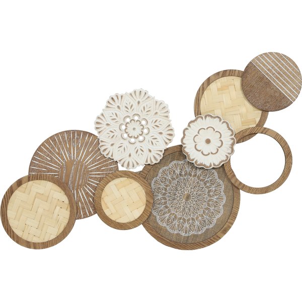 HOMCOM Moderne Holzwanddekoration, geometrische Holzwandskulptur, einzigartiges Mehrscheiben-Design, Hänge-Dekor für Wohnzimmer, Schlafzimmer, Büro, 83,8 x 44,5 cm, Naturholz Aosom