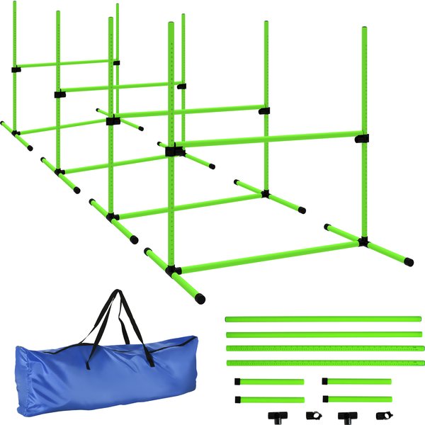 PawHut Agility Set for Dogs 4-piece Height-Adjustable Agility Equipment with 4 Hurdles Carry Bag 99 x 65 x 94 cm Green | Aosom Ireland