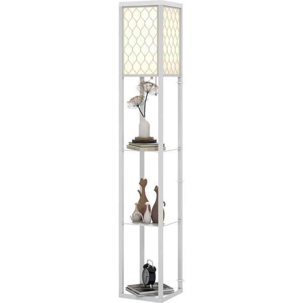 Homcom Lampe Sur Pied 2 En 1 Moderne Avec 3 ÉTageres, Culot E27, 26 X 26 X 160 Cm, Blanc-image