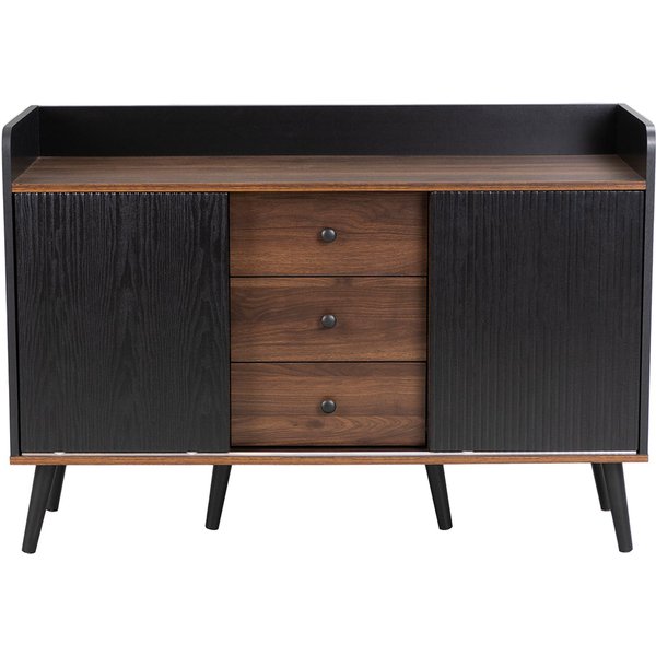 Buffet Avec 3 Tiroirs, Portes Coulissantes à Rayures, 117,5X39,5X80 Cm, Noir-image
