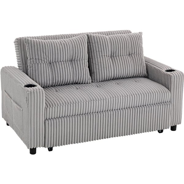 HOMCOM 2 Seater Click Clack Sofa Bed with Pull Out Design, Corduroy Upholstery, Light Grey Aosom UK