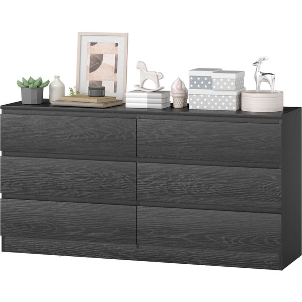 Homcom Commode De Chambre 6 Tiroirs Commode Pour Salon Bureau Style Moderne 140X40X71 Cm Noir Veiné-image