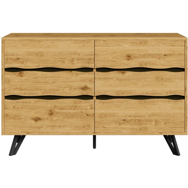 modernes Sideboard mit 6 Schubladen, Metallfüße, Viel Stauraum, 120x40x75,5 cm, Naturfarbe