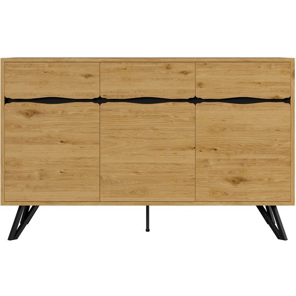 Sideboards, viel Stauraum Modern Metallbeine 3-Türiges, Stabile Konstruktion, Praktisch Für Wohnzimmer, Naturfarbe, 140x40x755 cm Aosom.de