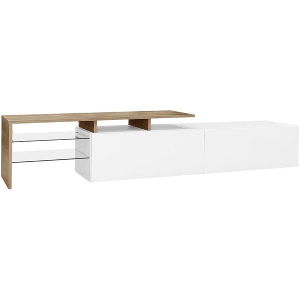 Meuble TV Avec éClairage Led, Rangement Et éTagèRes En Verre, 170X33X33,5 Cm, Couleur Naturelle+Blanc-image