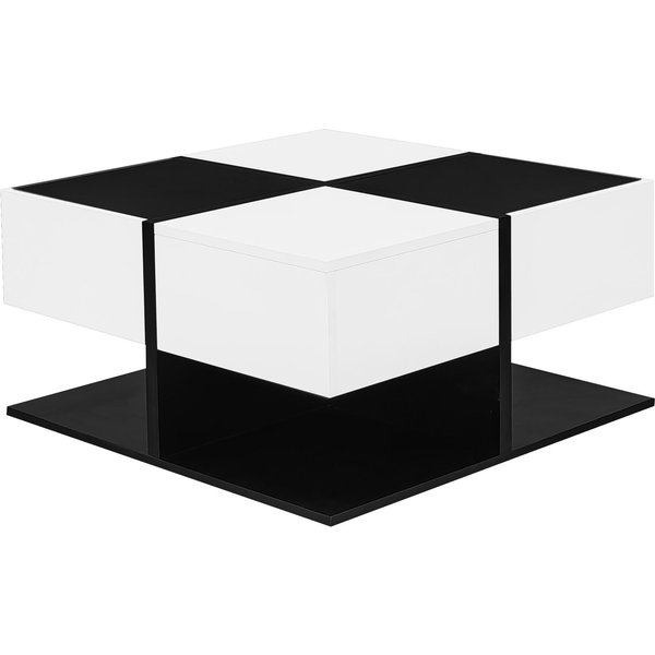 Couchtisch mit 2 Schubladen, Quadratischer Wohnzimmertisch mit Stauraum, 70x70x35,5 cm, Schwarz+Weiß