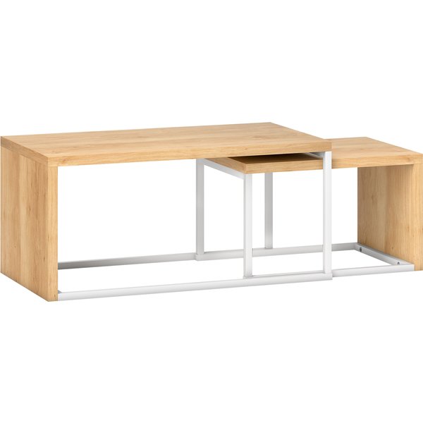 HOMCOM Set aus 2 Couchtischen, Moderner Nisttisch, Beistelltische, Metallrahmen, für Wohnzimmer, Schlafzimmer, Groß 90x48x42 cm und Klein 59x42x36 cm, Natur und Weiß Aosom