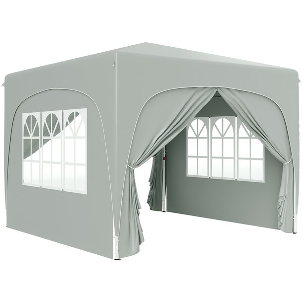 Outsunny Pavillon 3x3m, wasserabweisend Stabil Winterfest Pop-up Faltpavillon, UV Schutz 50+, Faltbar Partyzelt Gartenzelt mit 4 Seitenteilen Tasche Gartenpavillon für Camping Garten, Hellgrau Aosom