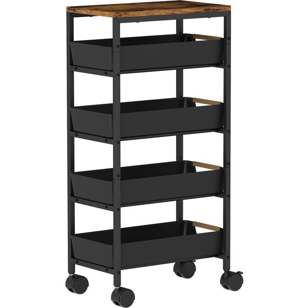 HOMCOM Kitchen trolley, 5-tier rolling storage cart with 4 sliding drawers, storage shelf, black | Aosom Ireland