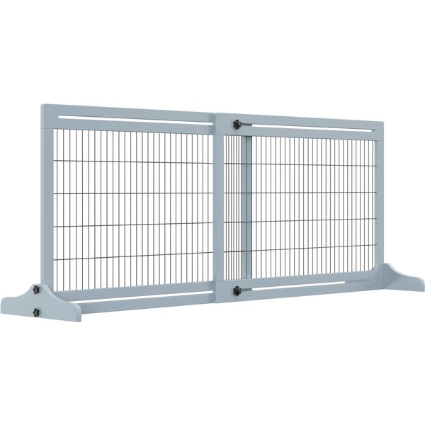 PawHut Adjustable Wooden Pet Gate, Freestanding Dog Barrier Fence with 3 Panels for Doorway, Hallway, 69H x 104-183H cm, Blue | Aosom Ireland