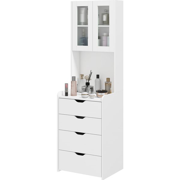 Homcom Coiffeuse De Maquillage Avec éClairage LED 3 Couleurs Miroir Rabattable Et Tabouret Rembourré 3 Tiroirs Et éTagèRes Blanc-image