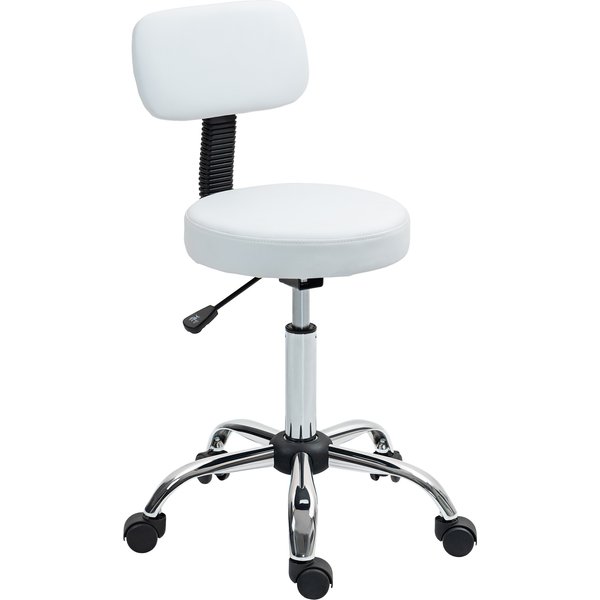 HOMCOM Drehbarer Hocker mit Rollen, Arbeitshocker mit abnehmbarem Rücken, höhenverstellbar, Kunstlederbezug, für Büro, Schlafzimmer, Weiß Aosom