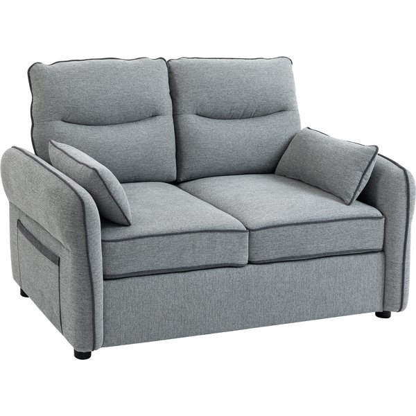 HOMCOM 2-Sitzer-Sofa, Wohnzimmersofa aus ägyptischem Samt 136 cm, 2 Kissen, gepolsterte Sitz- und Rückenfläche, Seitentasche, moderner Stil, Sofa für Schlafzimmer, Wohnung, kleine Räume, grau Aosom