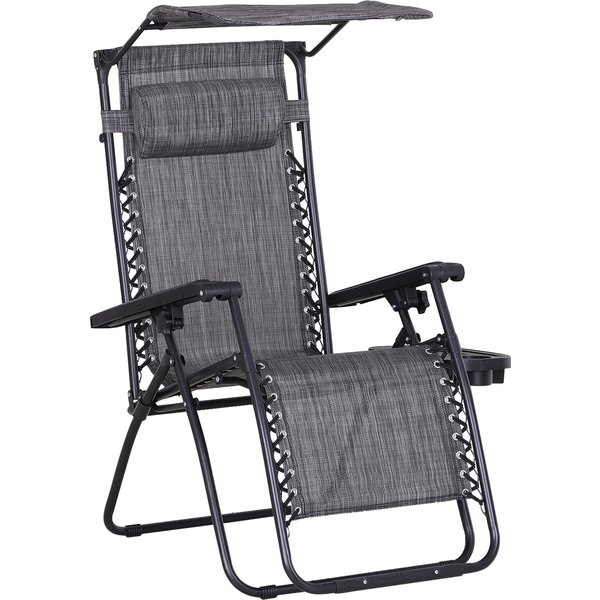 Outsunny Zero Gravity Chair, Folding Deck Chair with Cup Holder and Sunshade, Reclining Patio Sun Lounger, Grey | Aosom Ireland
