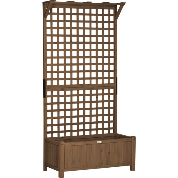 Outsunny Wood Planter with Trellis for Vine Climbing, Raised Garden Bed, Privacy Screen for Backyard, Patio, Deck, Coffee | Aosom Ireland