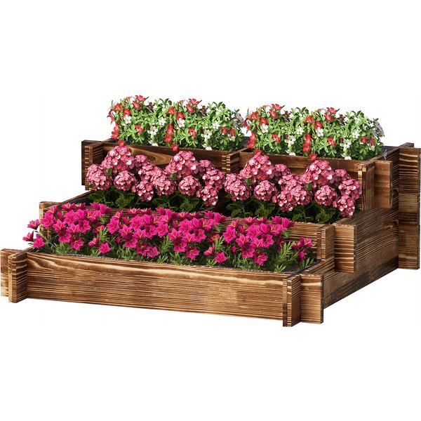 Outsunny Bac De Jardin 3 Niveaux Avec Design En Escalier Et Toile Non TisséE Pour Cultures Et Fleurs 93X93X35 Cm Carbonisé-image
