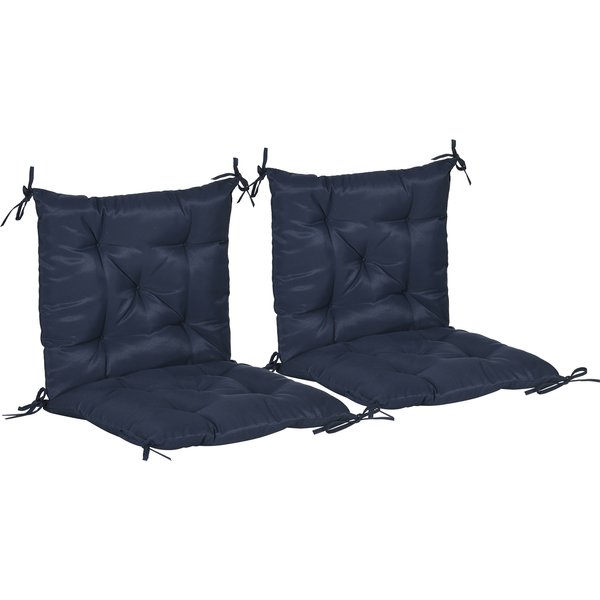 Outsunny 2-piece set seat cushions, 98 x 50 cm chair cushions with tie straps, fabric cover, 8 cm thick Dark Blue | Aosom Ireland