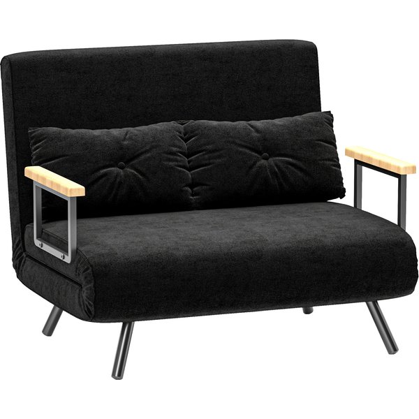 HOMCOM 2-Seater 4-in-1 Convertible Sofa Bed, 5-Position Adjustable Backrest, 2 Cushions, 102 x 73 x 81 cm, Black | Aosom Ireland