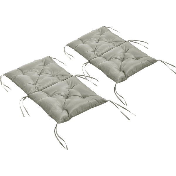 Outsunny Lot De 2 Coussins, 98 X 50 Cm Coussins De Chaise Avec Liens, Housse En Tissu, 8Cm D'éPaisseur Gris Clair-image