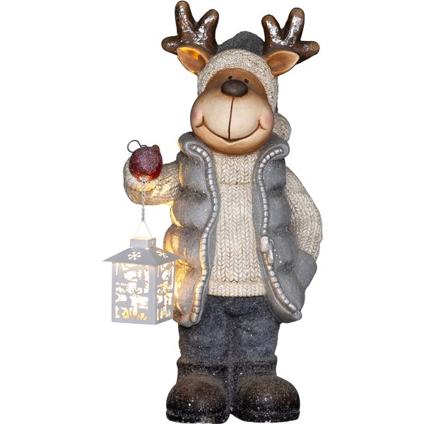 HOMCOM Weihnachtsdeko Figur, Rentier mit Laterne, 52 cm Weihnachtsfigur mit LED-Licht, Dekofigur zu Weihnachten, für In- und Outdoor, Metall Aosom