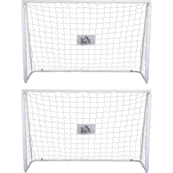 Homcom Lot De 2 Buts De Football - Cage De Foot - But D'entrainement - ChâSsis MéTal Filet Pe - Piquets & Outil Inclus - Blanc-image
