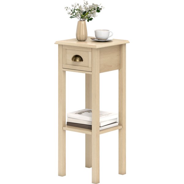 Homcom Table D'appoint Rustique Table D'appoint Pour Canapé Avec Tiroir Et éTagèRe Pour Salon Chambre 30X30X75 Cm Bois Naturel-image