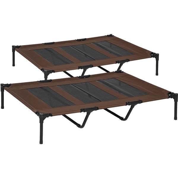 Pawhut Lot De 2 Lits Sur Pieds Xxl Pour Chien Chat Lit De Camp Animal 122L X 92L X 23H Cm Marron Clair-image