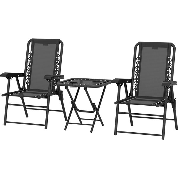 Outsunny Ensemble Bistrot 3 PièCes En Acier RéSistant Aux IntempéRies, Mobilier De Jardin Pliant Avec Table Bistrot, Porte-Gobelet, Chaises De Jardin, Noir-image