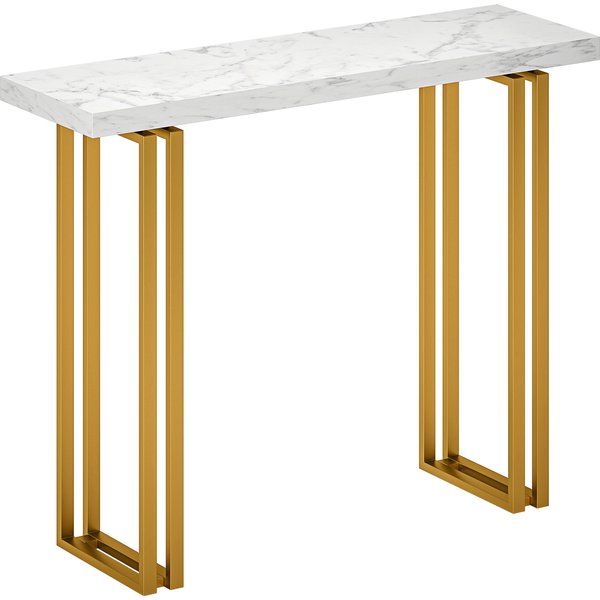 HOMCOM Console table, entryway table, with marble-effect top, steel frame, 100 x 30 x 78.5 cm, white & gold | Aosom Ireland