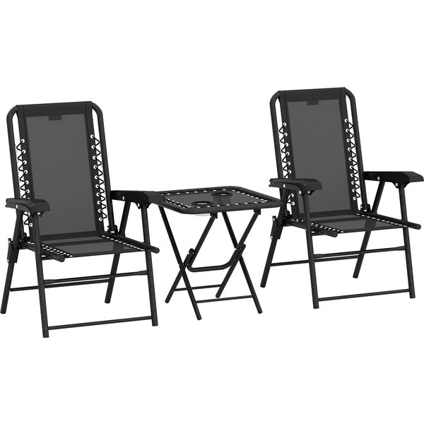 Outsunny 3-Piece Bistro Set Steel Weatherproof Garden Furniture with Foldable Bistro Table and Cup Holders Black | Aosom Ireland